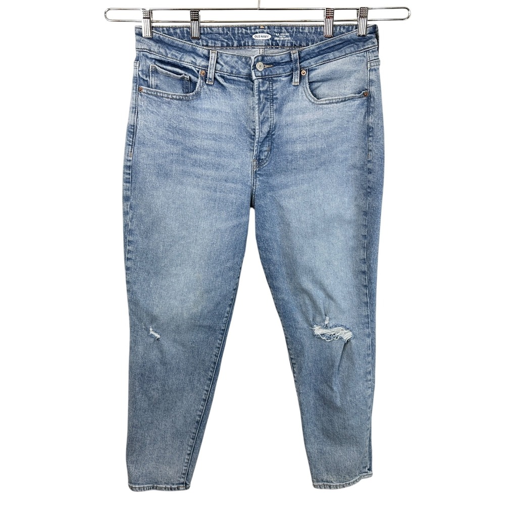 Old Navy Size 14 Jeans‎ OG Straight High Rise Distressed Light Wash Mom 1209
